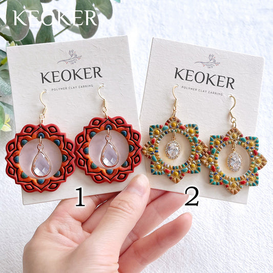 KEOKER Mandala Circle Frame Polymer Clay Earrings