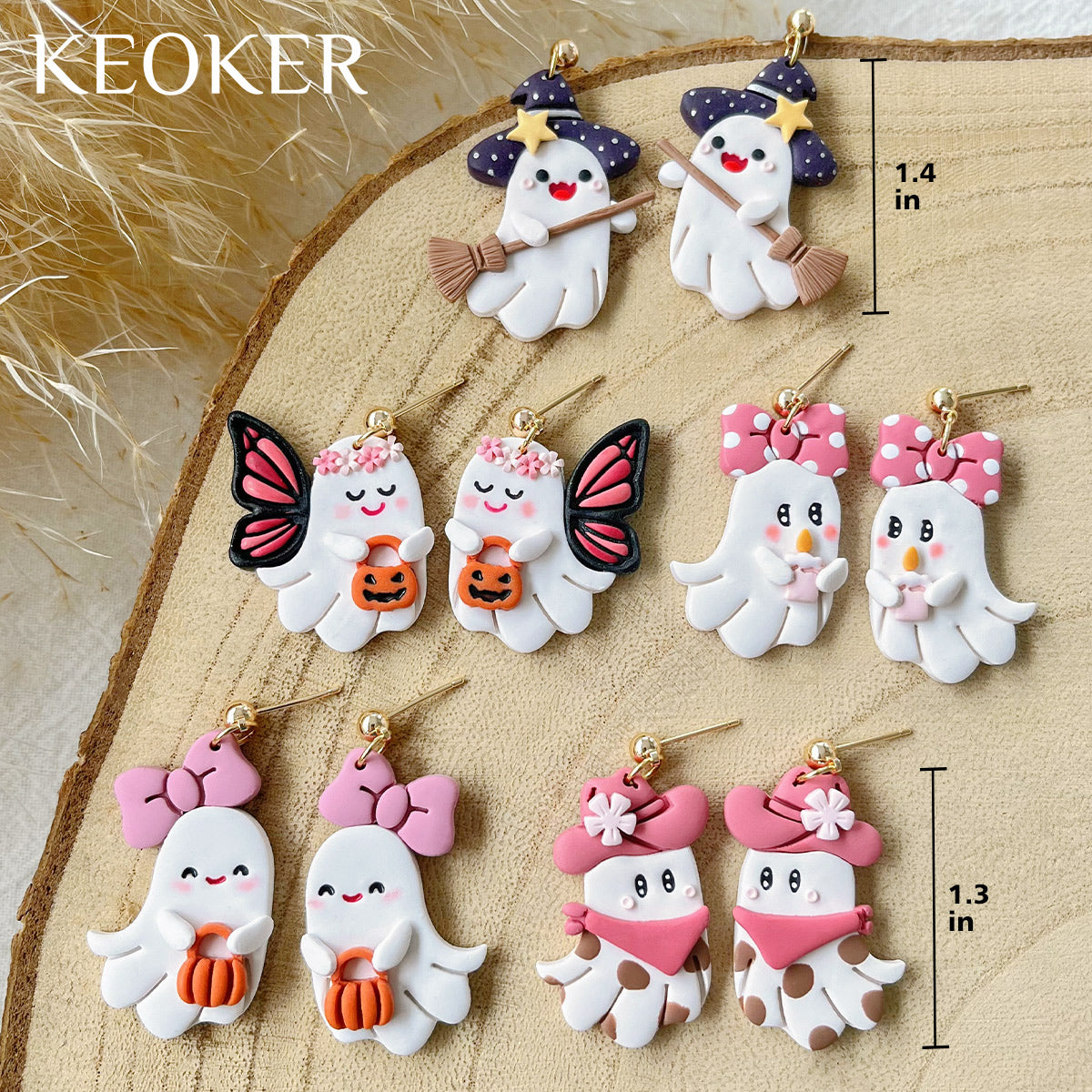 KEOKER Halloween Cute Ghost Polymer Clay Earrings
