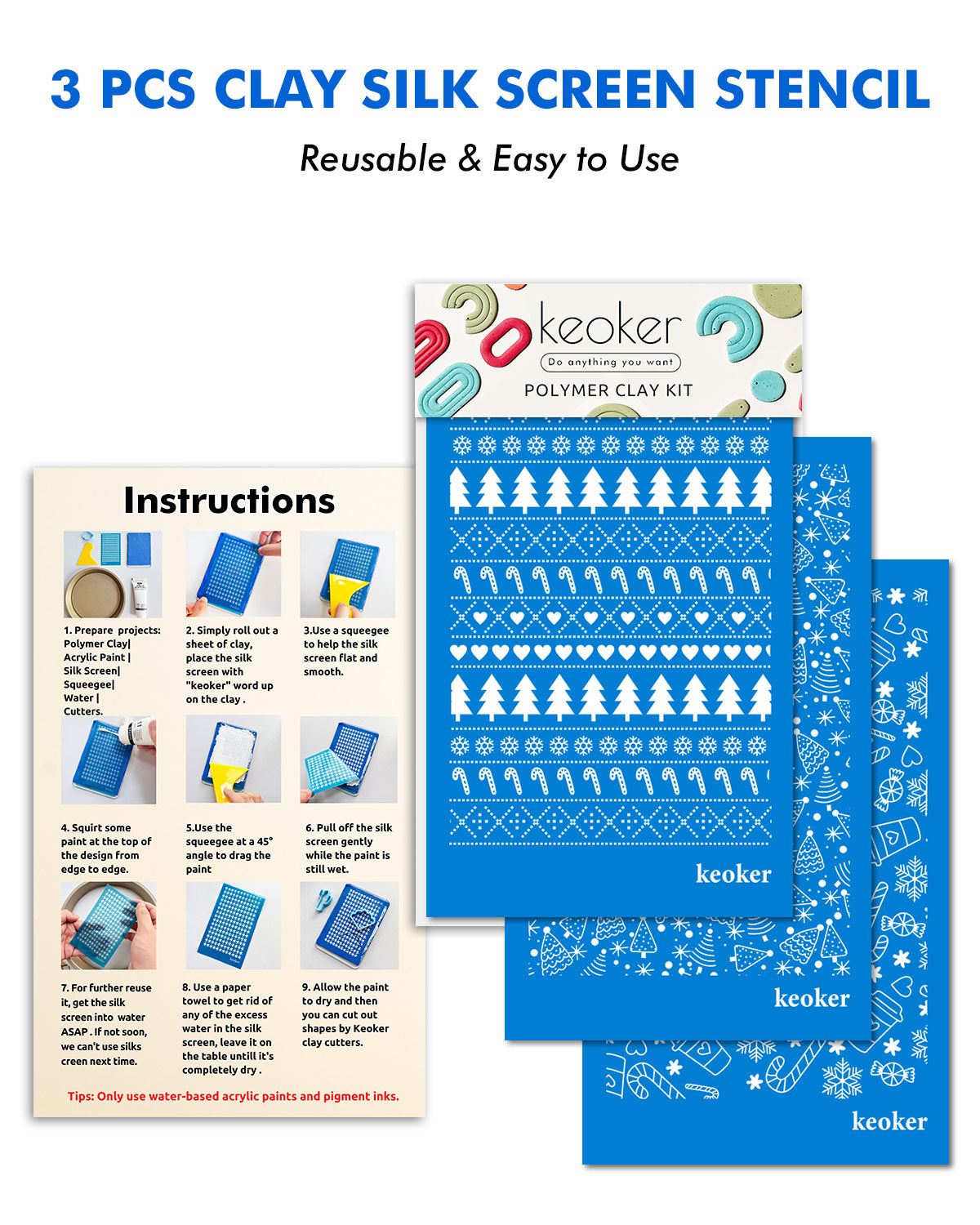 KEOKER Christmas Silk Screen for Polymer Clay(3PCS)