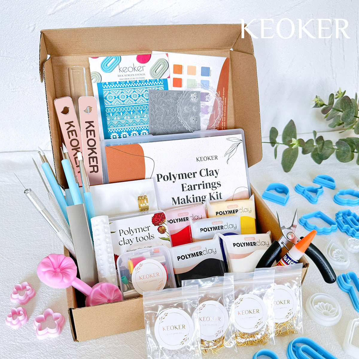 KEOKER 123 Polymer Clay Earrings Making Kit, Ultimate Clay Starter Kit (Plus)