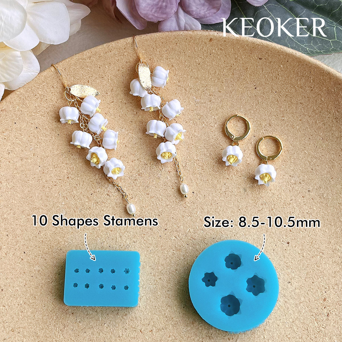 KEOKER Flower Polymer Clay Molds - 4 Pcs & Leaf Mini &