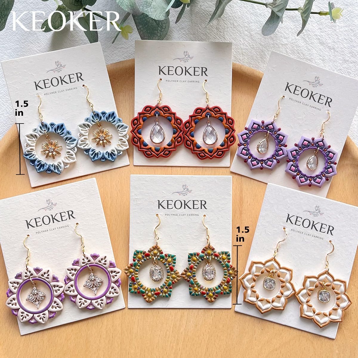 KEOKER Mandala Circle Frame Polymer Clay Earrings