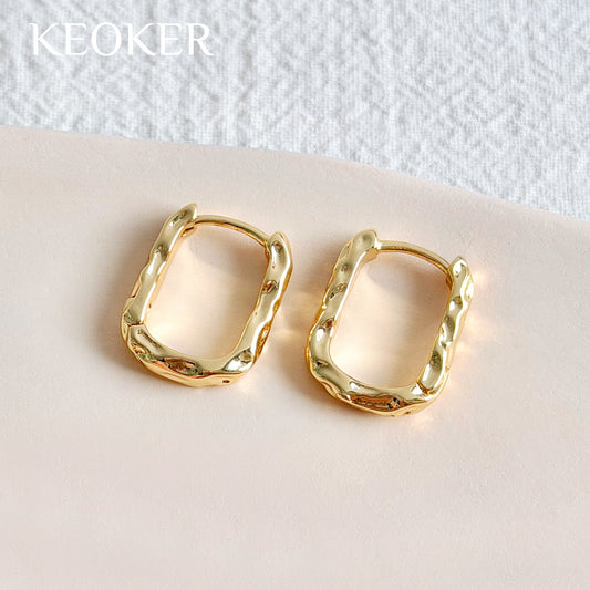 KEOKER 14K Gold Filled Square Hammered Huggie Hoop Earrings (4PCS)