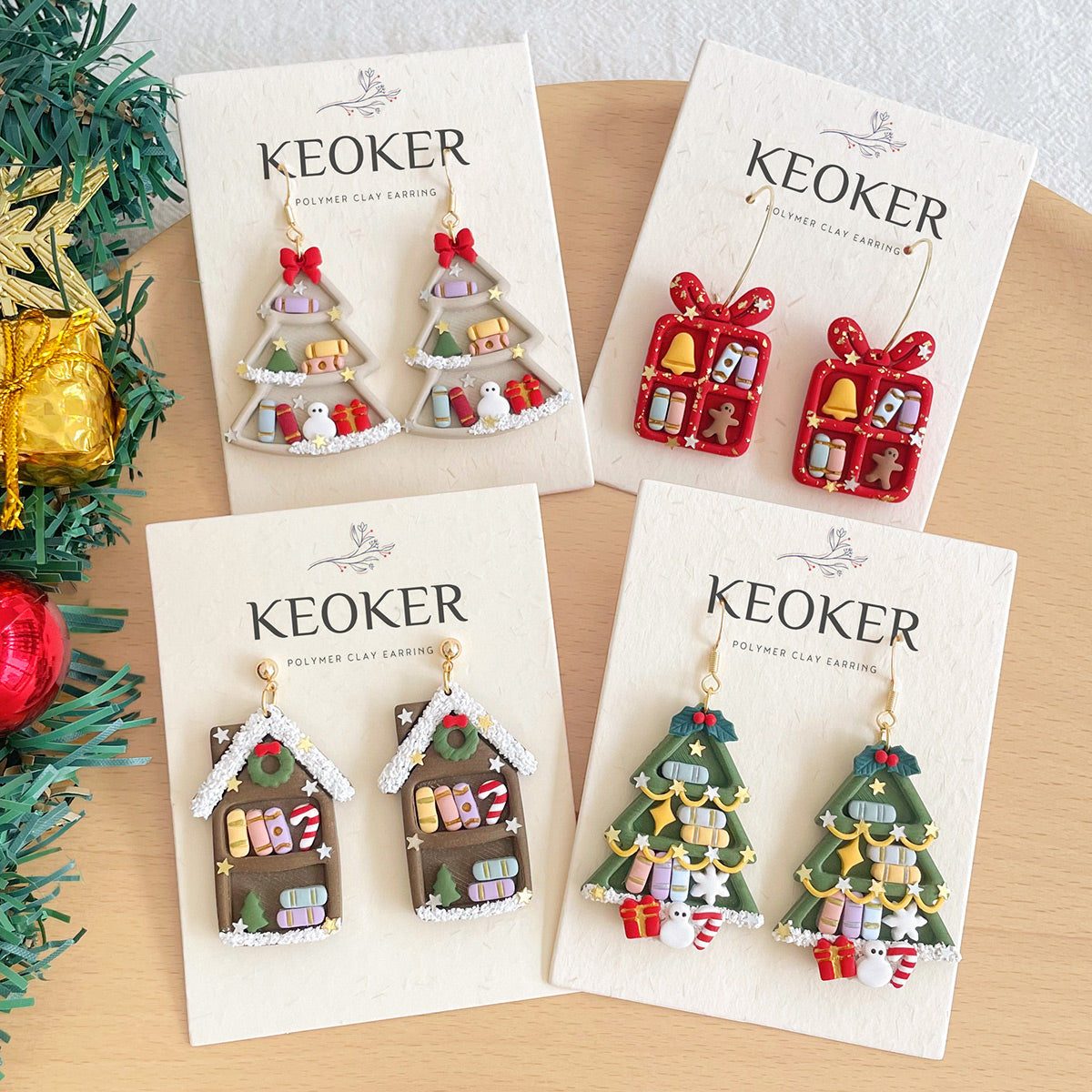 KEOKER Christmas Bookshelf Polymer Clay Earrings