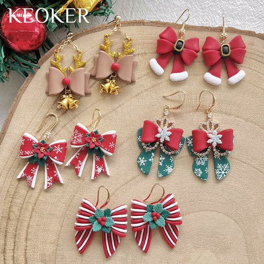 KEOKER Christmas Bow Polymer Clay Earrings