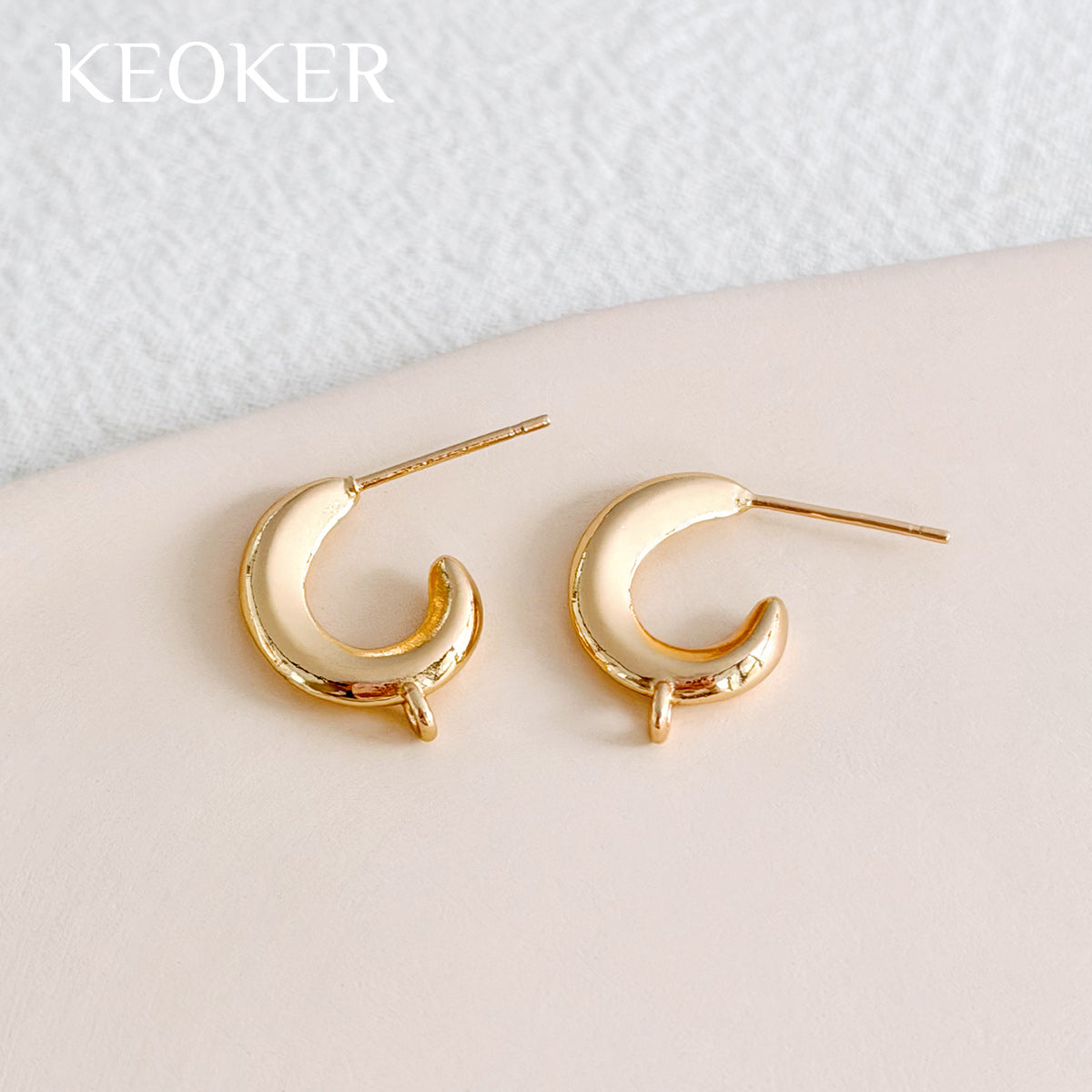 KEOKER 14K Gold Filled C-Shaped Stud Earrings with Loop (4PCS)