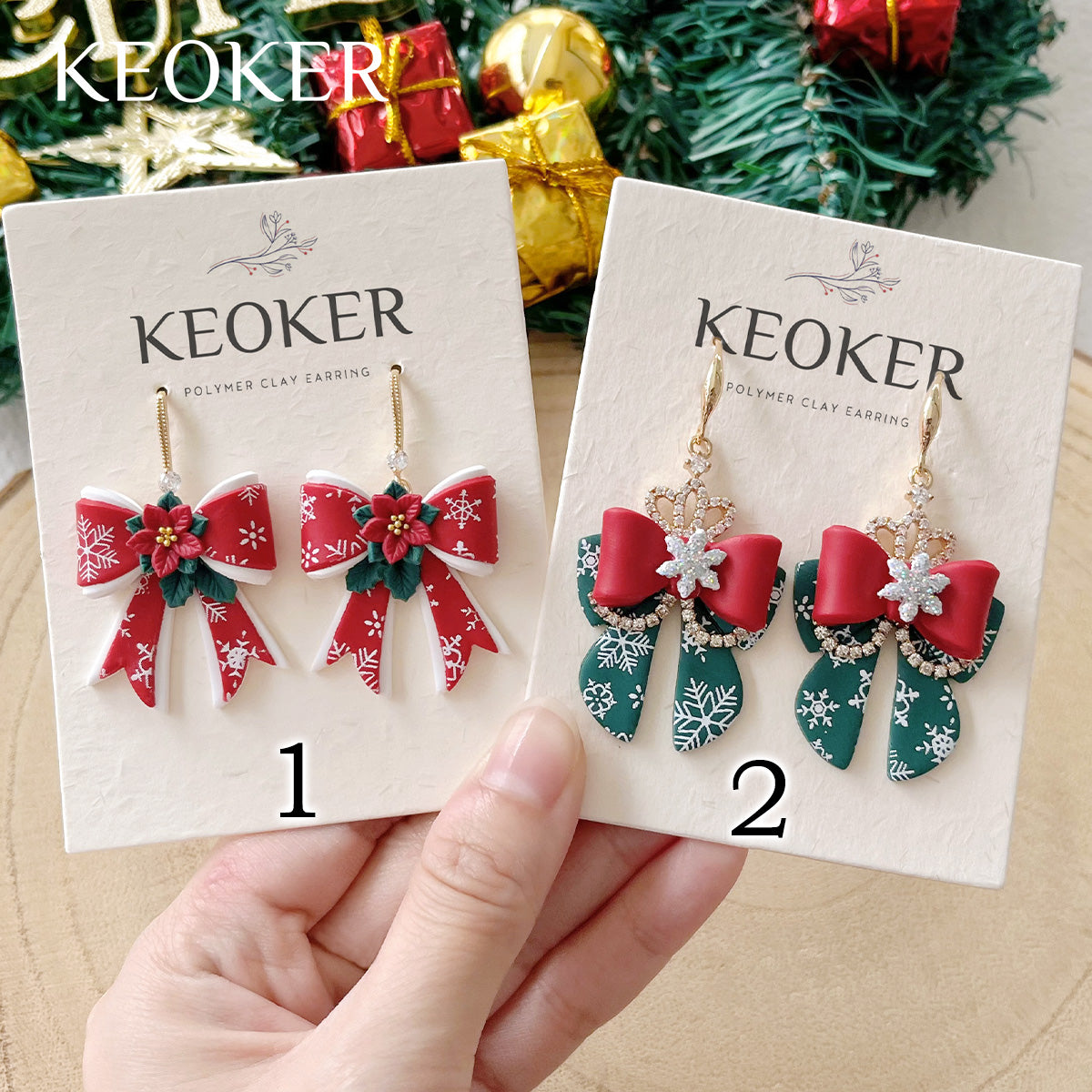 KEOKER Christmas Bow Polymer Clay Earrings