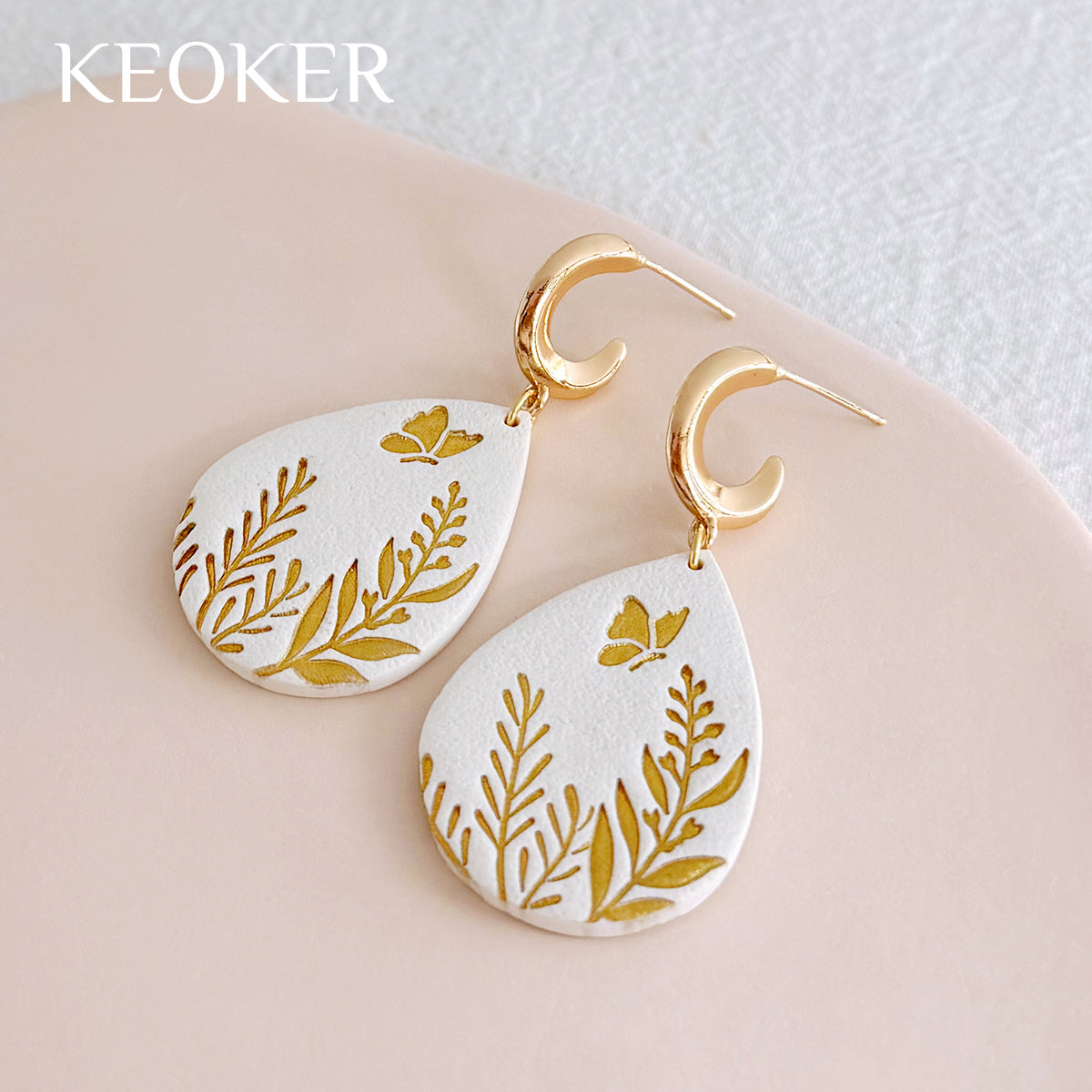 KEOKER 14K Gold Filled C-Shaped Stud Earrings with Loop (4PCS)