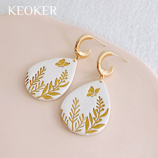 KEOKER 14K Gold Filled C-Shaped Stud Earrings with Loop (4PCS)