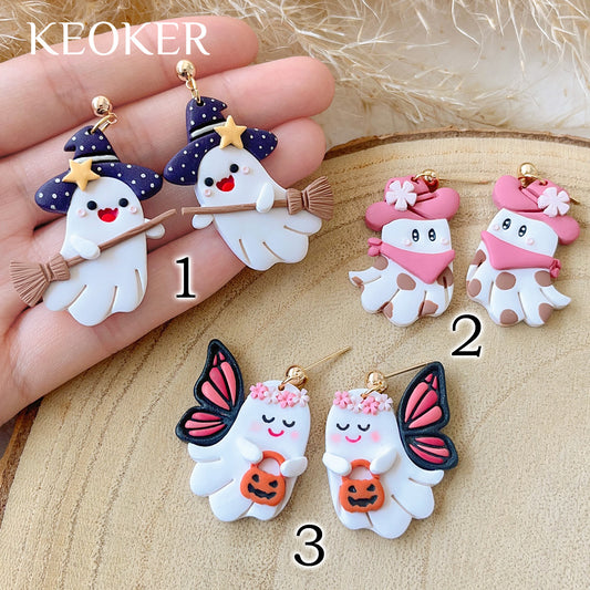 KEOKER Halloween Cute Ghost Polymer Clay Earrings