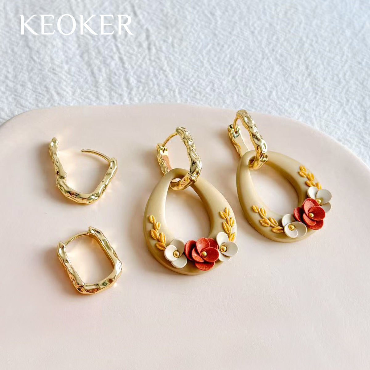 KEOKER 14K Gold Filled Square Hammered Huggie Hoop Earrings (4PCS)