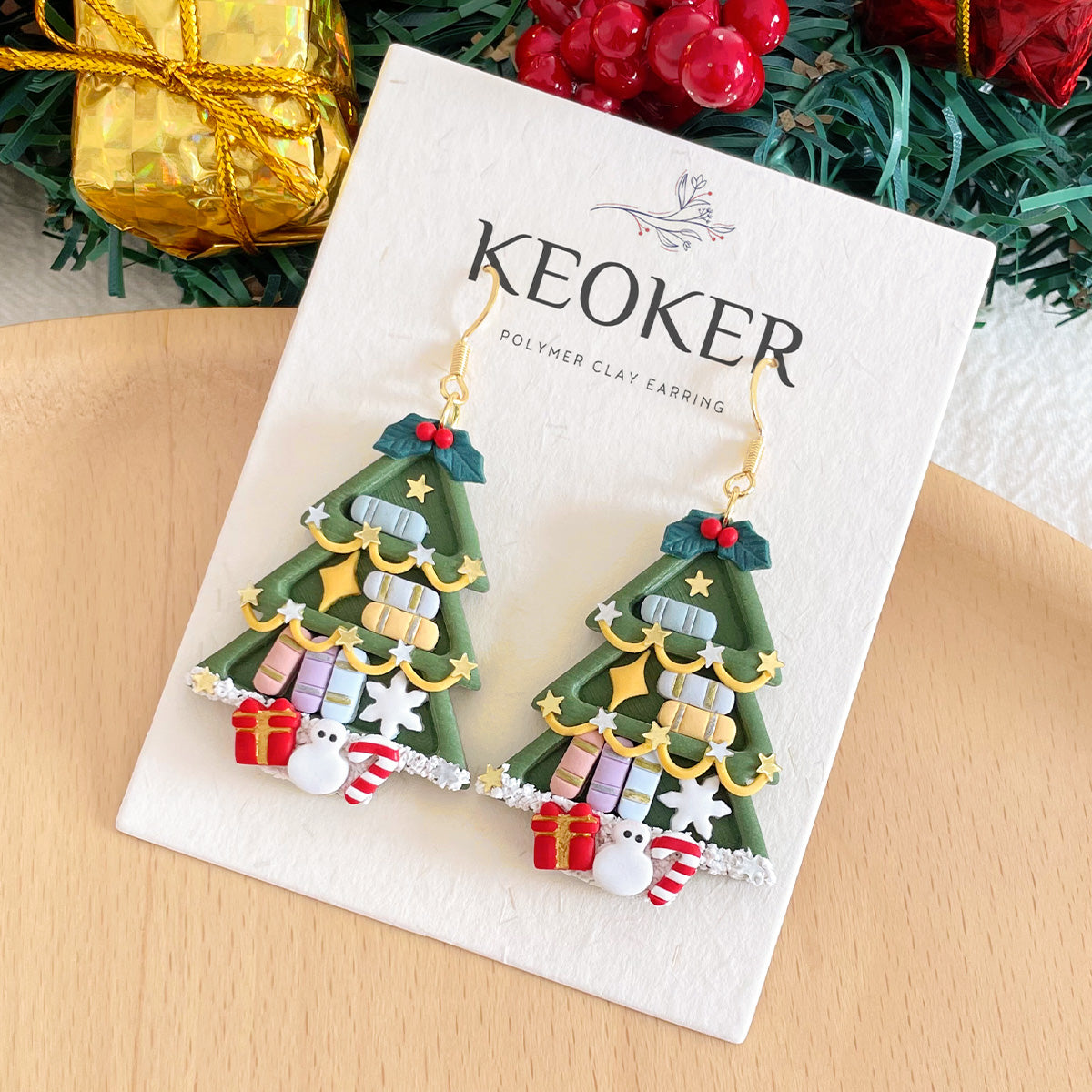 KEOKER Christmas Bookshelf Polymer Clay Earrings