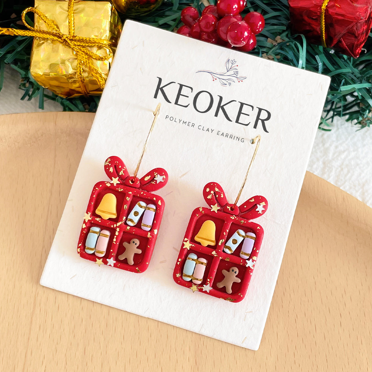 KEOKER Christmas Bookshelf Polymer Clay Earrings