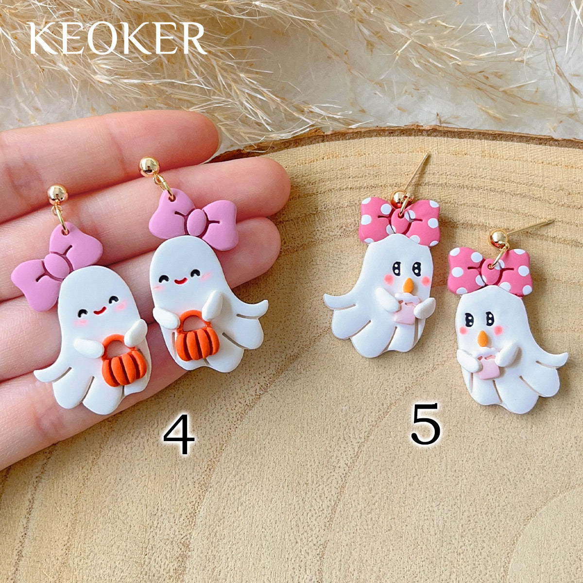 KEOKER Halloween Cute Ghost Polymer Clay Earrings