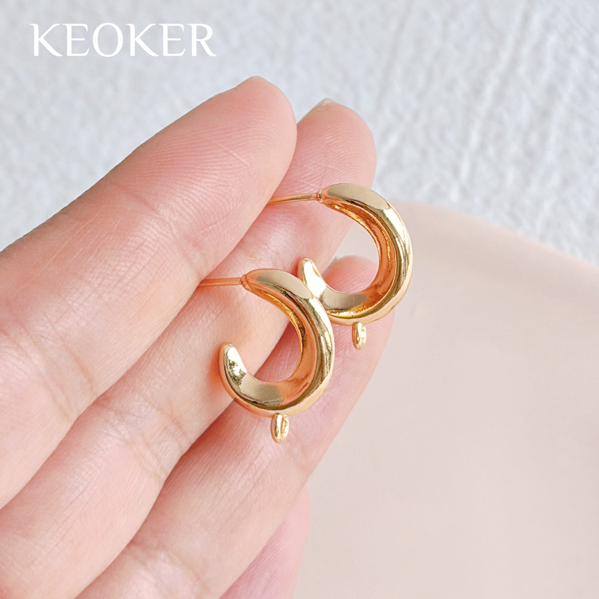 KEOKER 14K Gold Filled C-Shaped Stud Earrings with Loop (4PCS)