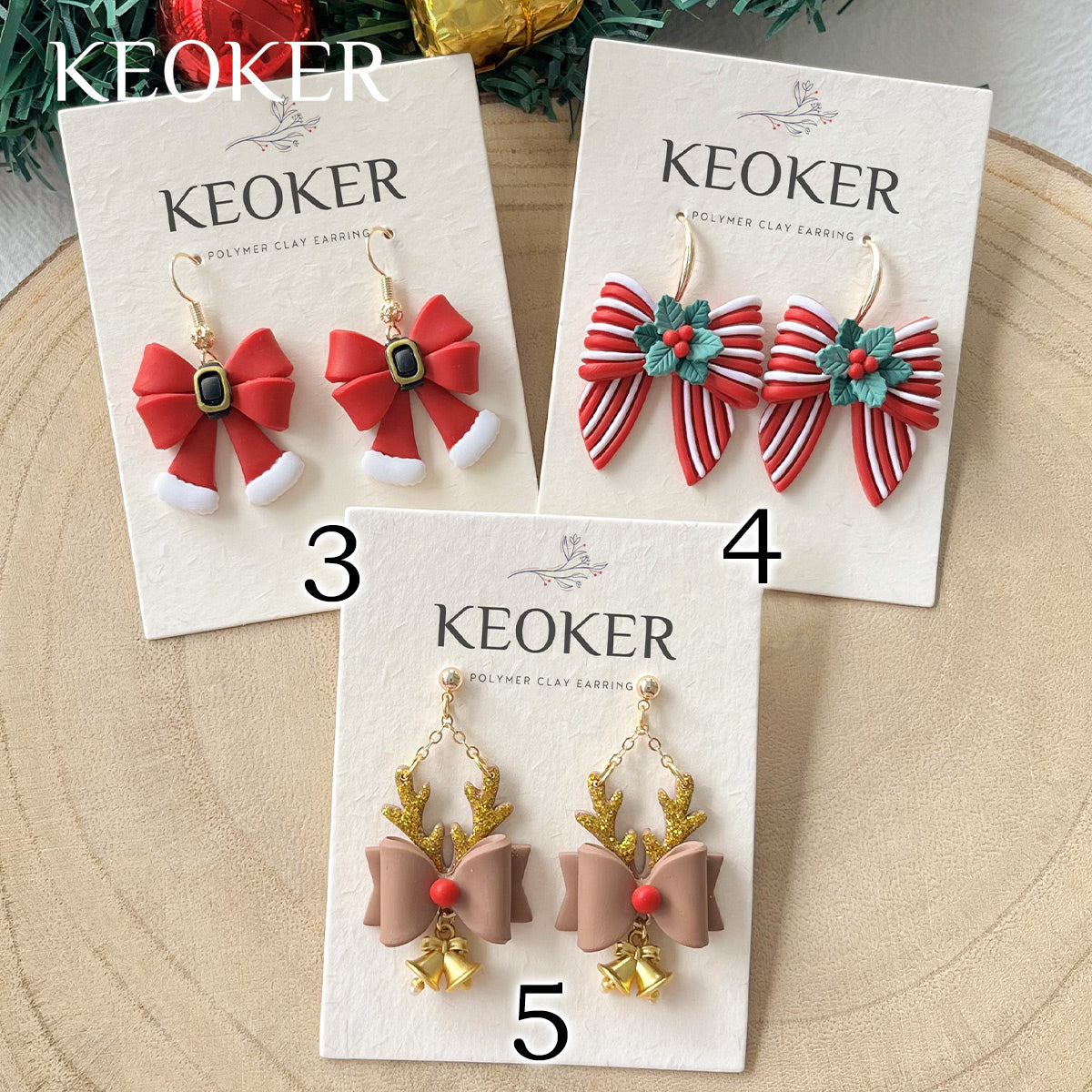 KEOKER Christmas Bow Polymer Clay Earrings