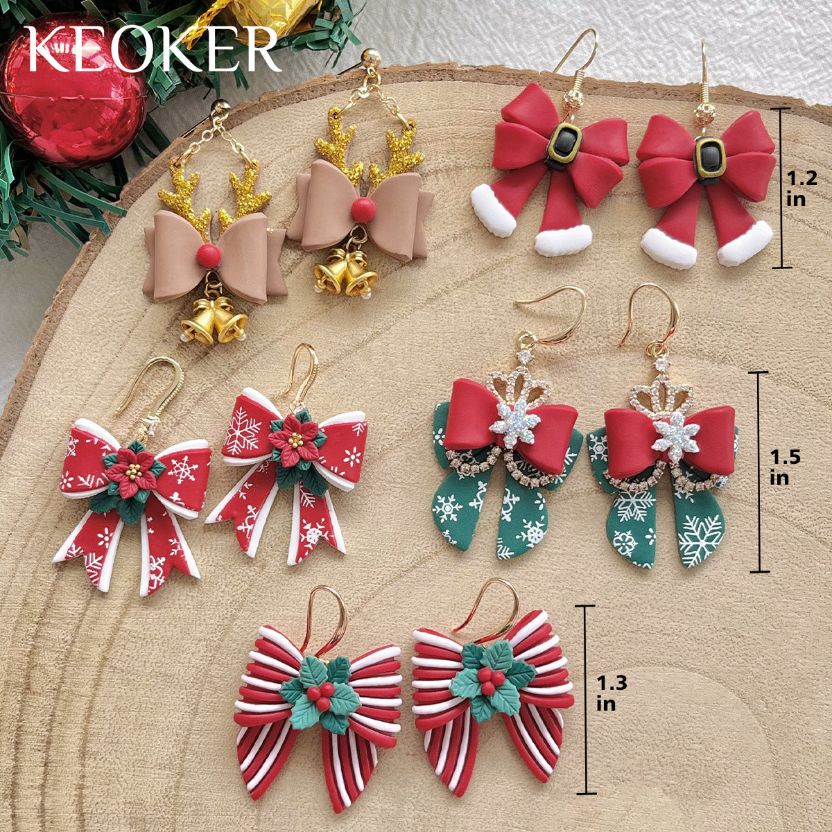 KEOKER Christmas Bow Polymer Clay Earrings