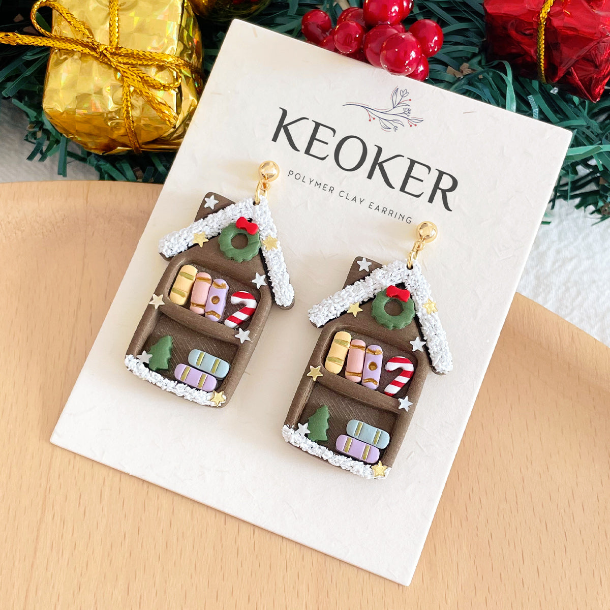 KEOKER Christmas Bookshelf Polymer Clay Earrings