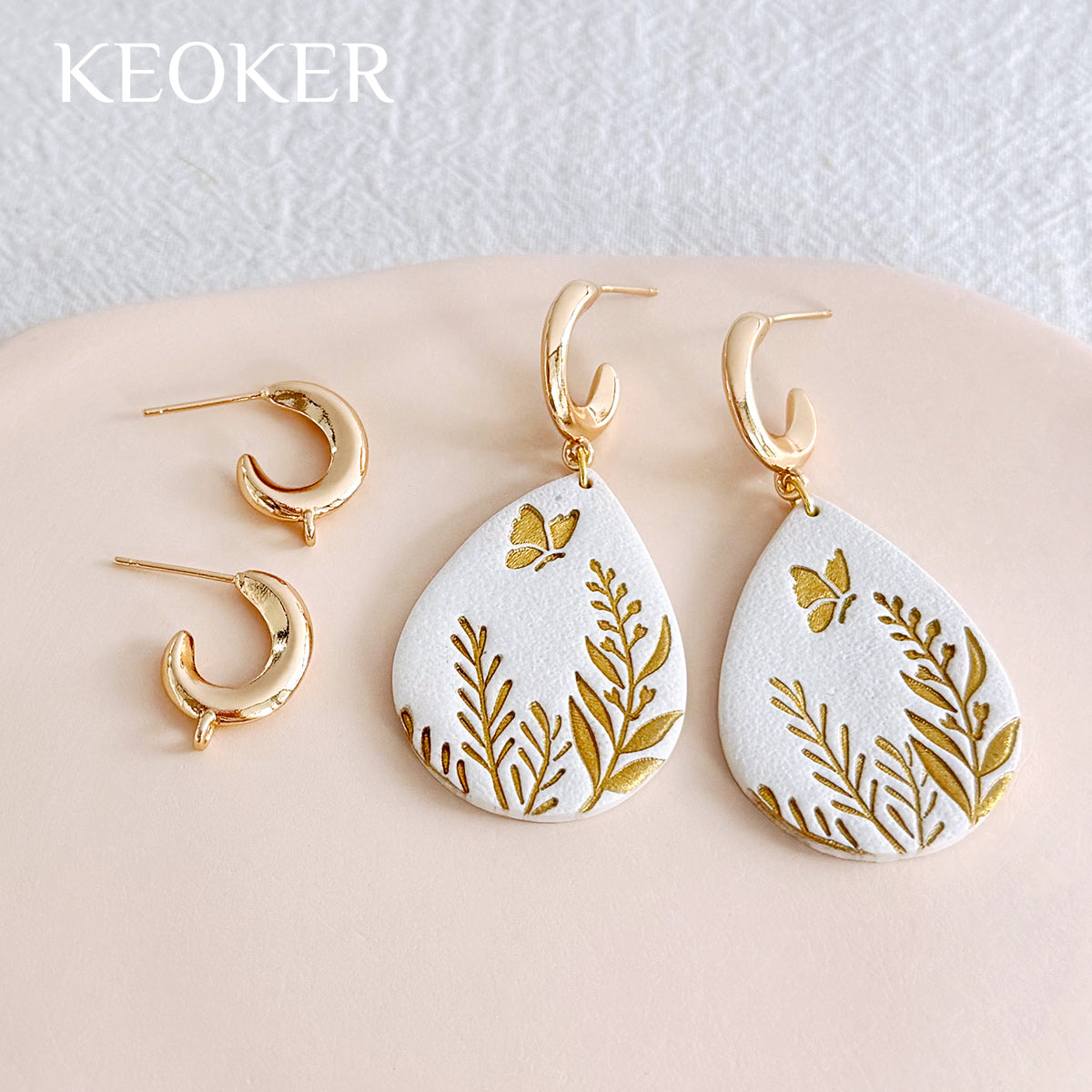 KEOKER 14K Gold Filled C-Shaped Stud Earrings with Loop (4PCS)