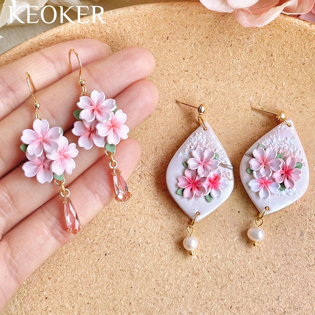 【サイズ変更】No.1025 ピンク マグネット 春 桜 ニュアンス ガーリー KEOKER Cherry Blossoms Clay Earring Cutters