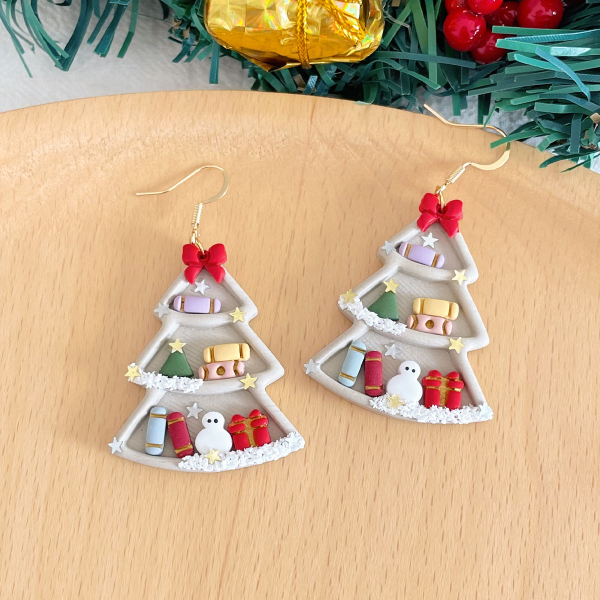 KEOKER Christmas Bookshelf Polymer Clay Earrings
